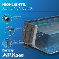 Bestway APX365 Winterfestes Frame Pool Set, Sandfilteranlage, 549 x 274 x 132 cm, 16.477 L, Stahlrahmen, Polar-Shield, Dunkle Marmor-Optik,