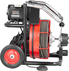 550W Drain Cleaning Machine, 100-Ft. x 1/2-Inch Sewer Snake Auger with 8 Cutters, Wheels and Foot Switch, for 2-4-Inch Pipes