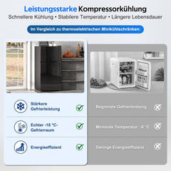 Merax Kühlschrank mit Gefrierfach, 60L Kleiner Kühlschrank, kompakt, Glastür, LED-Innenbeleuchtung, manuelle Temperaturregelung, Glasablagen, 45 dB(A)