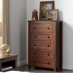 48 Inch Tall Farmhouse Wood Dresser, 5 Drawer Chest of Drawers for Bedroom