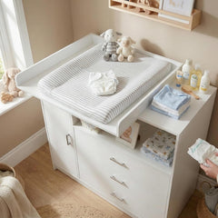 ecomi Cómoda Cambiador para bebé en Madera con Plan de Cambiar, 3 cajones, 1 puerta, Altura 100 cm, Color Blanco, Dimensiones 113x100 cm, tiradores