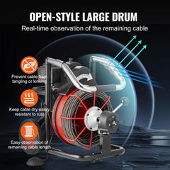 550W Drain Cleaning Machine, 100-Ft. x 1/2-Inch Sewer Snake Auger with 8 Cutters, Wheels and Foot Switch, for 2-4-Inch Pipes