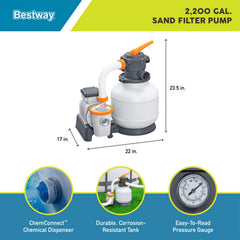 2,200 GPH Sand Filter Pump for Above Ground Pools, High Flow Swimming Pool Filtration System