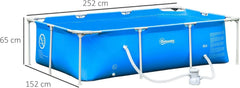 Outsunny Piscina Desmontable Tubular 252x152x65 cm con Depuradora de Cartucho 1200L/H Piscina Rectangular de Exterior para Adultos y Niños 2163L Azul