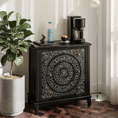 Farmhouse Fully Assembled Nightstand with 2 Drawers, Flower Motif End Table for Small Spaces