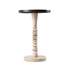 Small Pedestal End Table with Tray Top, Farmhouse Distressed Finish Accent Table