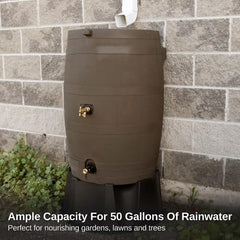 50 Gallon Rain Barrel with Brass Spigot, Large Outdoor Rainwater Collection and Storage Container for Garden
