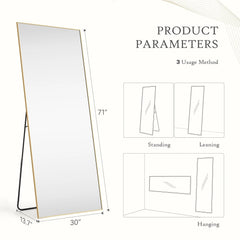 Full Length Mirror with Stand, Aluminum Alloy Frame Full Body Floor Mirror for Bedroom and Cloakroom