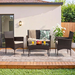 4 Pieces Patio Rattan Chair Wicker, Outdoor Indoor Use Backyard Porch Garden Poolside Balcony Furniture Sets (Red)