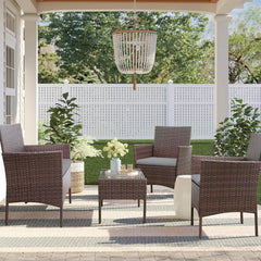4 Pieces Patio Rattan Chair Wicker, Outdoor Indoor Use Backyard Porch Garden Poolside Balcony Furniture Sets (Red)