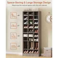 10-Tier Tall Shoe Cabinet, 30-Pair White Wood Shoe Storage Rack for Entryway and Closet