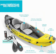 Intex Explorer K2 Kayak, 2-Person Inflatable Kayak Set with Aluminum Oars and High Output Air Pump