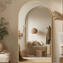 Modern Arched Full Length Floor Mirror, Aluminum Alloy Frame Standing Full Body Mirror