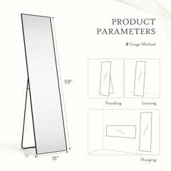 Full Length Mirror with Stand, Aluminum Alloy Frame Full Body Floor Mirror for Bedroom and Cloakroom