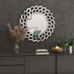 Round Sunburst Wall Mirror, Decorative Accent Mirror for Living Room, Bedroom and Entryway Home Decor