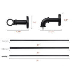 1 Inch Industrial Curtain Rods for Windows, Blackout Wrap-Around Rods, Rustic Matte Black