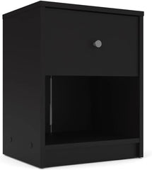 3-Pc Scandinavian Design Engineered Wood Bedroom Furniture Set with 3-Drawer Chest & 6-Drawer Double Dresser & 1-Drawer Nightstand, Pewter Plastic Handles, Smooth Plastic Glides, in Black