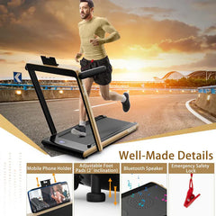 2.5HP 2-in-1 Folding Under Desk Treadmill with Speaker APP Remote Control, Portable Walking Jogging Machine for Home Gym Office