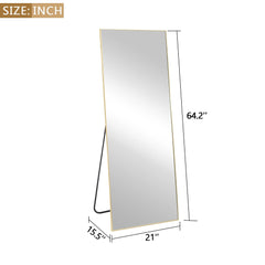 64x21 Full Length Floor Mirror, Large Full Body Aluminum Alloy Frame Standing Mirror with Stand and Wall Mount Option