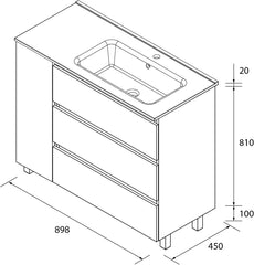 Mueble de Baño BEQUIA Plus Metal 3C 90cm Roble | Lavabo Porcelana Grifo Derecha