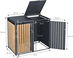 ML-Design Mülltonnenbox 3er 3 Tonnen 240L 200x80x116,3cm Anthrazit-Holzoptik, Stahl wetterfest/abschließbar Mülltonnenverkleidung Klappdeckel/3 Türen,