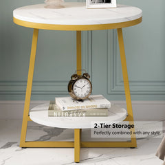 Industrial Round End Table, Small Side Table and Accent Coffee Table for Living Room and Bedroom