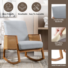 Upholstered Tall Back Rocking Chair, Smooth Gliding Accent Armchair for Comfortable Living Room Seating