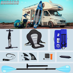 Inflatable Paddle Board with Kayak Seat, 330 x 76 x 15 cm, up to 150 kg, Integrated Pad, Detachable Fin, Double Adjustable Paddle, Repair Kit, Blue