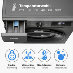 Bomann Waschmaschine 8kg | max. 1400 U/min | 10 Jahre Motor-Garantie | robuster, leiser & langlebiger Invertermotor | 15 Waschprogramme | LED-Display