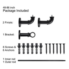 1 Inch Industrial Curtain Rods for Windows, Blackout Wrap-Around Rods, Rustic Matte Black