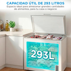 MIDEA Arcon Congelador Pequeño de 293L | Congelador Horizontal Convertible a Frigorífico con Motor Inverter, Control Electrónico de Temperatura,