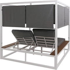 Mendler Aluminium Lounge-Gartenliege HWC-M63b, XL Sonnenliege Daybed, 10cm-Polster 200cm - weiß Polster grau