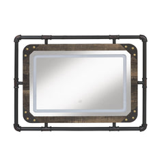 Industrial Metal Wall Mirror with LED Lights, Modern Decorative Mirror for Home