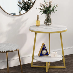 Industrial Round End Table, Small Side Table and Accent Coffee Table for Living Room and Bedroom