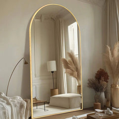 Modern Arched Full Length Floor Mirror, Aluminum Alloy Frame Standing Full Body Mirror
