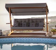 WESTMANN Hollywoodschaukel Luna 2600 | 260x139x195 cm Grau | Holzschaukel für bis zu 4 Personen inklusive Sonnenschutz