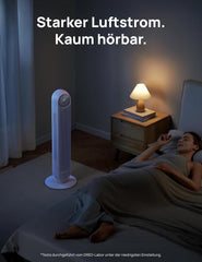 Dreo Smart 20dB Leiser Turmventilator, 10 m Wurfweite 4 Geschwindigstufen 4 Modi 8 Std. Timer 90° oszillierende Ventilator mit Kühlung WLAN &
