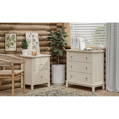 Farmhouse Fully Assembled Nightstand with 2 Drawers, Flower Motif End Table for Small Spaces