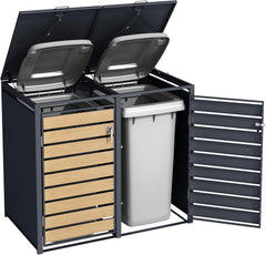 ESTEXO Mülltonnenbox Mülltonnenverkleidung mit Deckel Aufbewahrungsbox Müllbox Anthrazit mit Holzdekor (2 Türen)