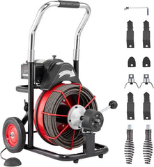 550W Drain Cleaning Machine, 100-Ft. x 1/2-Inch Sewer Snake Auger with 8 Cutters, Wheels and Foot Switch, for 2-4-Inch Pipes