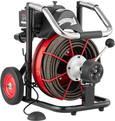 550W Drain Cleaning Machine, 100-Ft. x 1/2-Inch Sewer Snake Auger with 8 Cutters, Wheels and Foot Switch, for 2-4-Inch Pipes