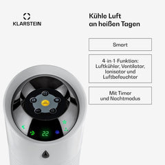 Klarstein 4-in-1: Smart Luftkühler, Ventilator, Luftbefeuchter & Ionisation I 6 L Wassertank, Oszillation, 30 W, 210 m³/h, Timer I Klimagerät ohne