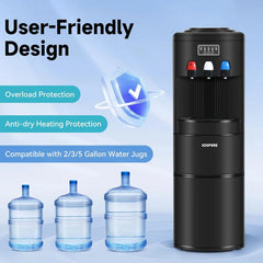 3-in-1 Hot & Cold Water Cooler with Built-in Ice Maker – Top Loading for 3-5 Gallon Bottles, Child Safety Lock, Black