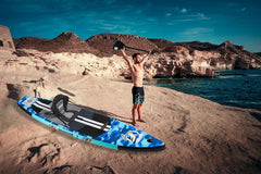 Inflatable Paddle Board with Kayak Seat, 330 x 76 x 15 cm, up to 150 kg, Integrated Pad, Detachable Fin, Double Adjustable Paddle, Repair Kit, Blue