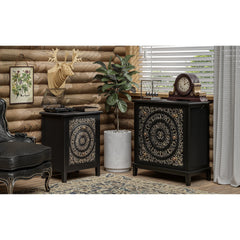 Farmhouse Fully Assembled Nightstand with 2 Drawers, Flower Motif End Table for Small Spaces
