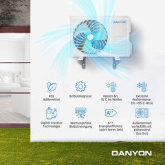 Danyon Klimaanlage Split - 12000 BTU - 3,4 kW, Selbstreinigung, leise, Smart Home, Inverter Klimagerät mit Heizfunktion, Splitgerät vorgefüllt mit R32
