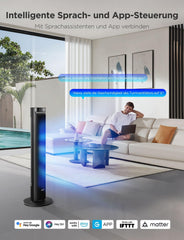 GoveeLife 27 dB leiser Ventilator, 12 Geschwindigkeiten bis zu 8 m/s, 5 Modi, 24-Stunden-Timer, intelligenter Turmventilator mit 150°-Oszillation, APP