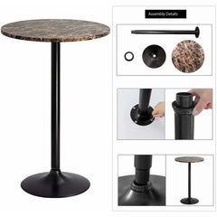 Round Bistro Pub Table, Bar Height Cocktail Table with Metal Base and MDF Top, 23.8 Inch