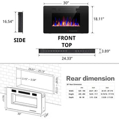 Recessed Electric Fireplace Heater, Wall Mounted 750-1500W Fireplace with Remote Control