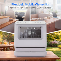 MEDION Mini Geschirrspüler DWT30, 3 Maßgedecke, Tischgeschirrspüler, funktioniert mit/ohne Wasseranschluss, 6 Programme, UV-Licht, Lüfter-Trocknung,